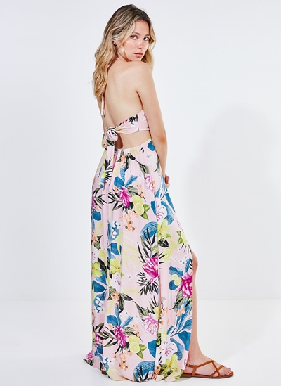 vestido longo com estampa