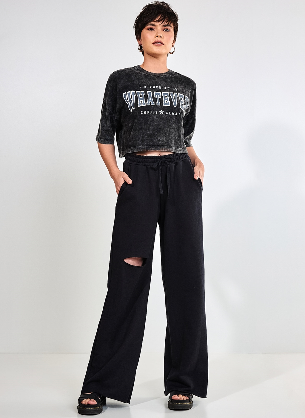 Calça Wide Leg Moletom Com Rasgo - youcom: vem cá conferir suas peças  favoritas